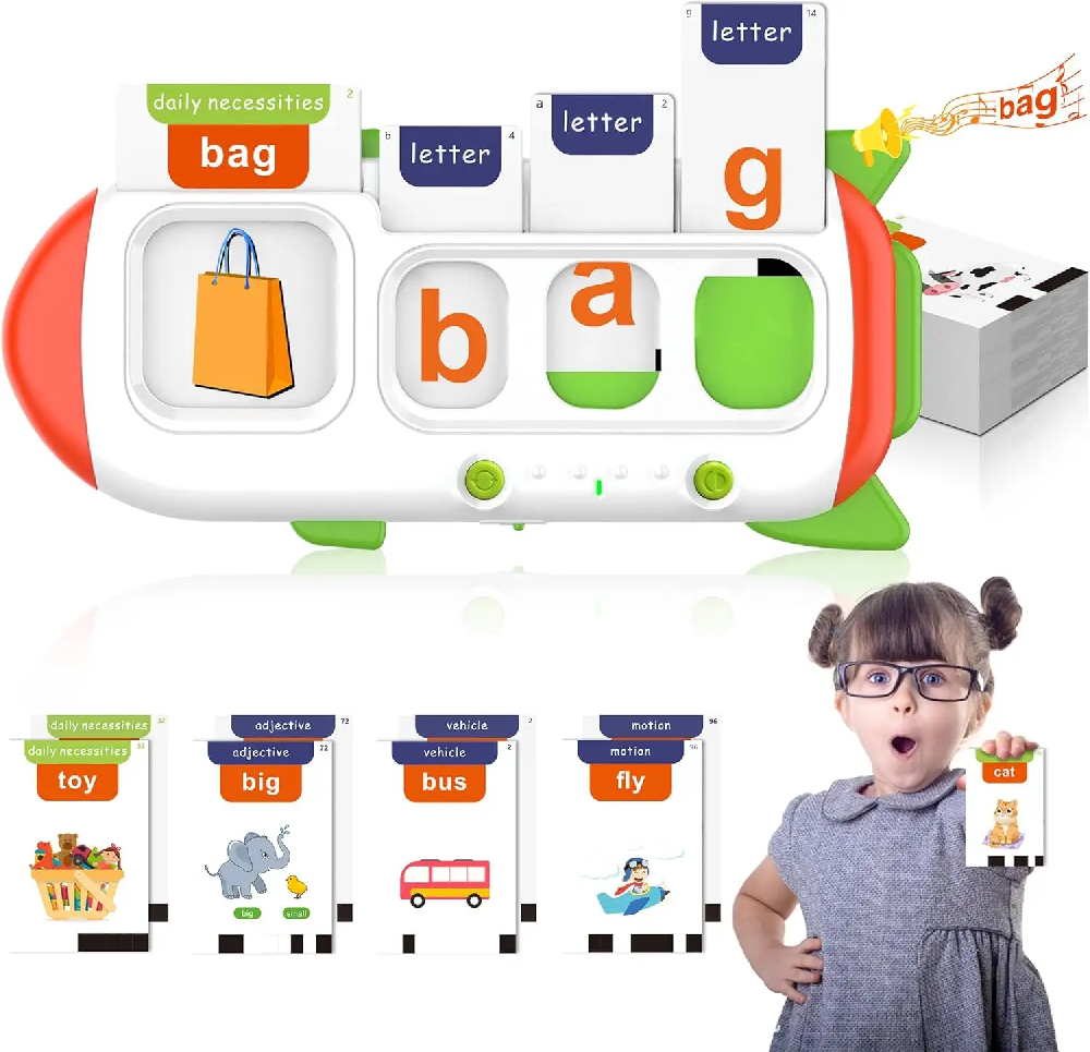 Spelling And Talking Flash Cards Reader Machine ABC Flash Card with 110 word cards 52 letter cards