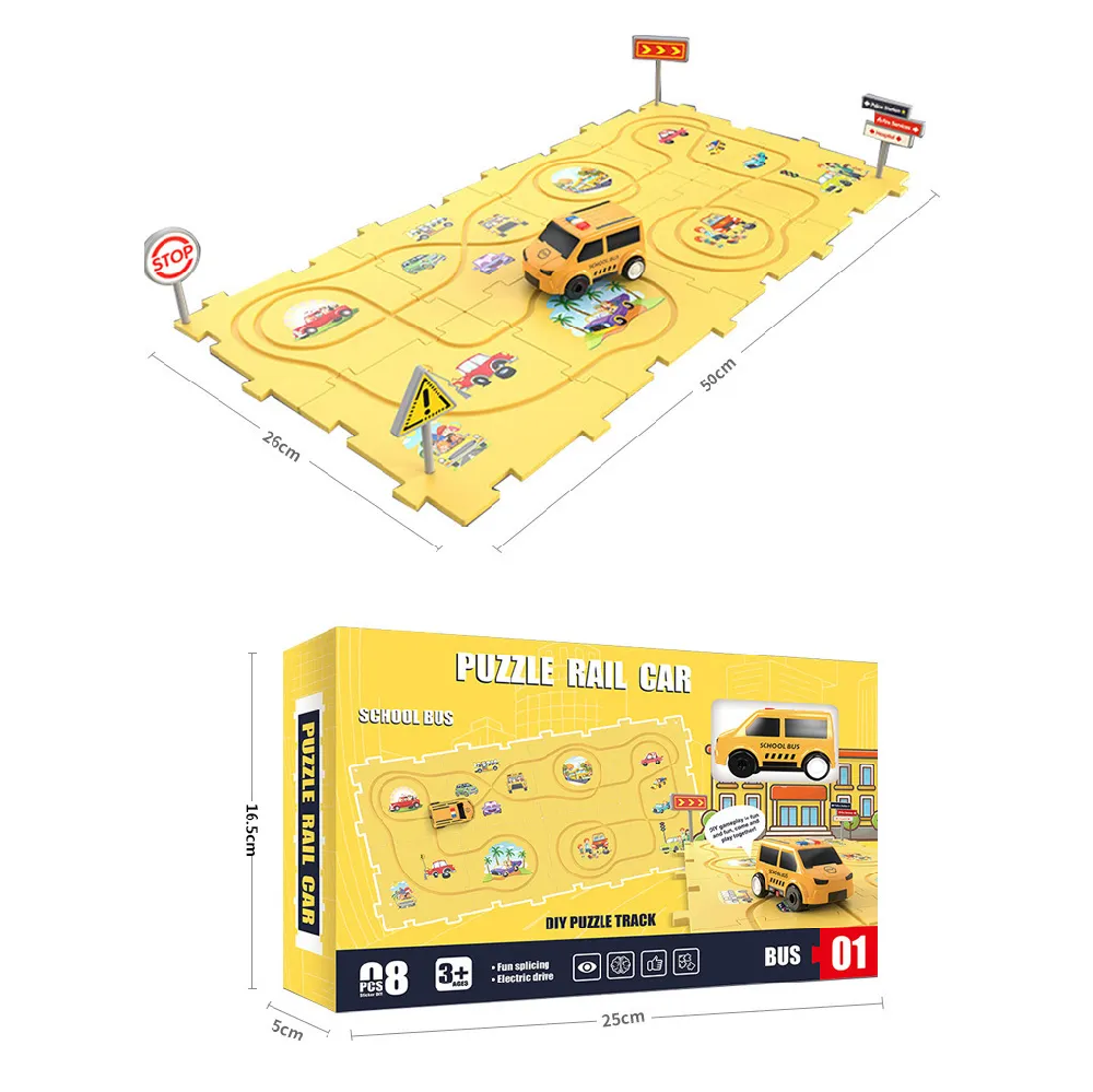 Stem Educational Transport Vehicles Bus Police Car Ambulance Models Jigsaw Assembly Rail Car Track Puzzle Games
